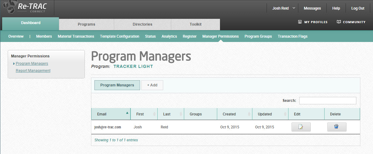 Manager Permissions Page