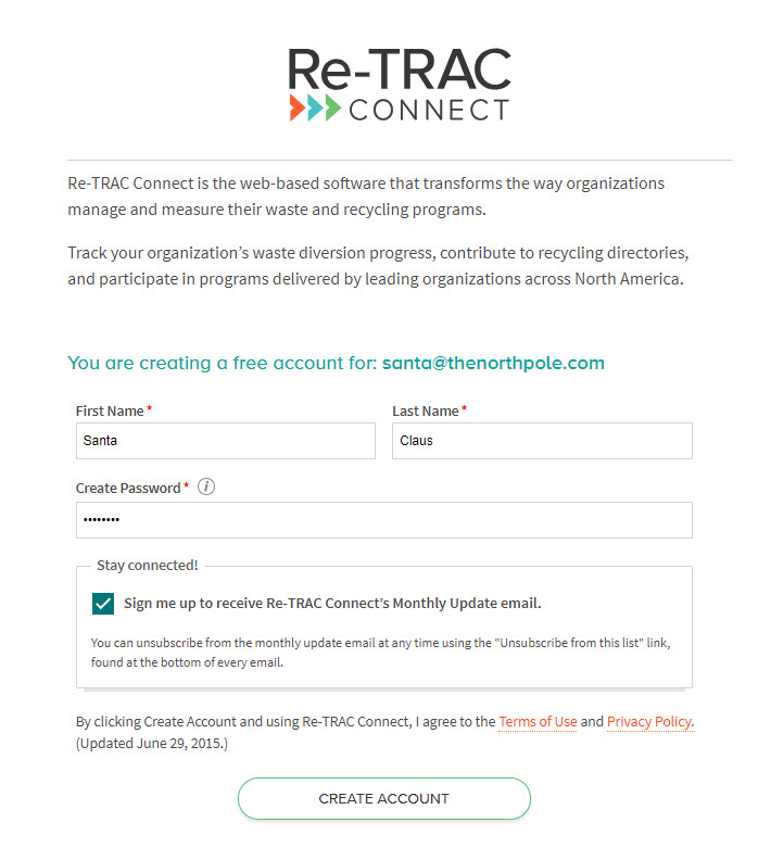 Create account in Re-TRAC