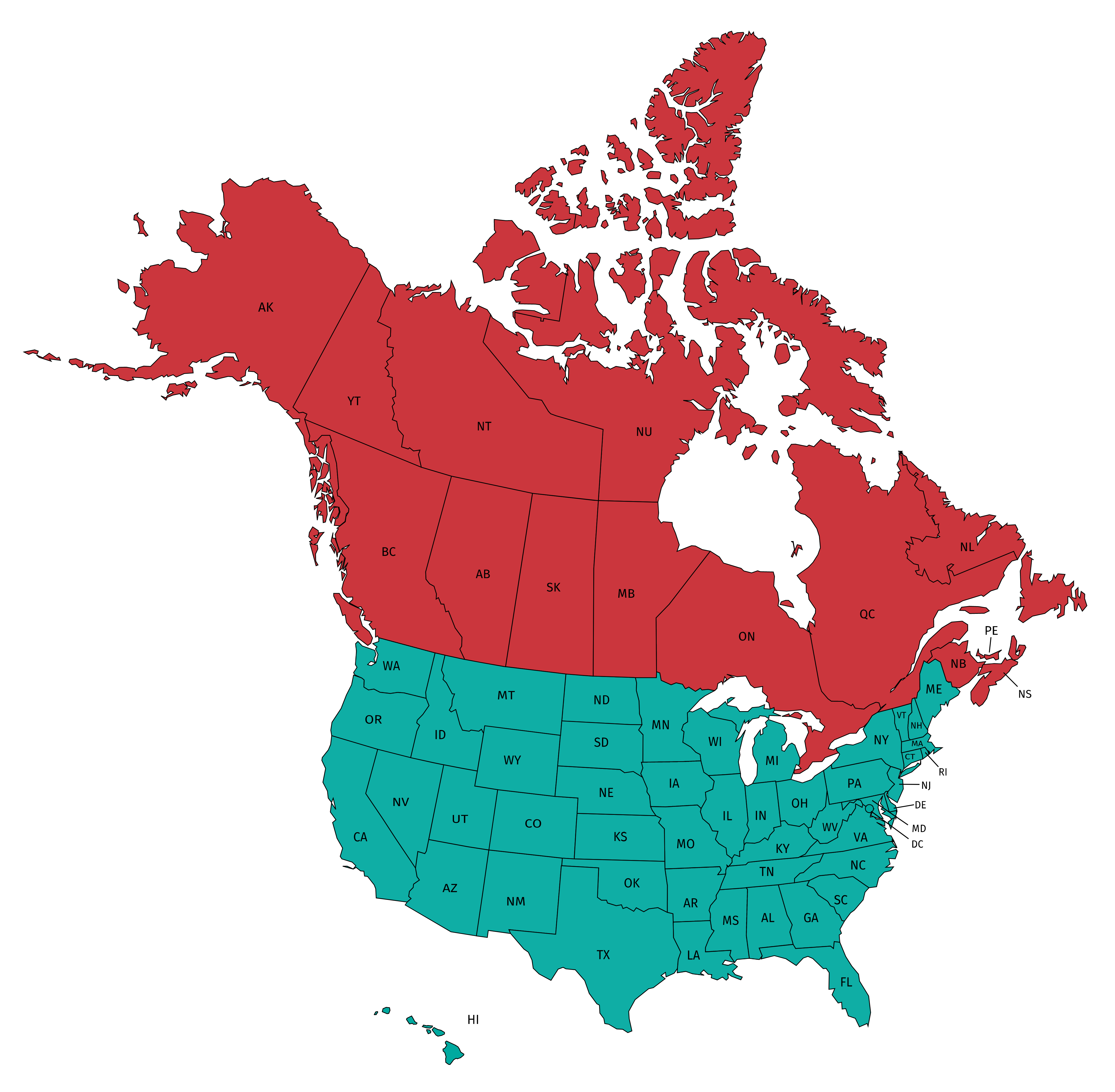 Us And Canada Map Re Trac Connect