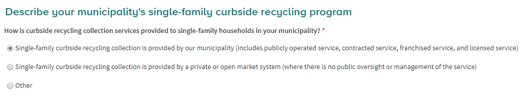 Service provided by public agency or private/open market system Survey question example