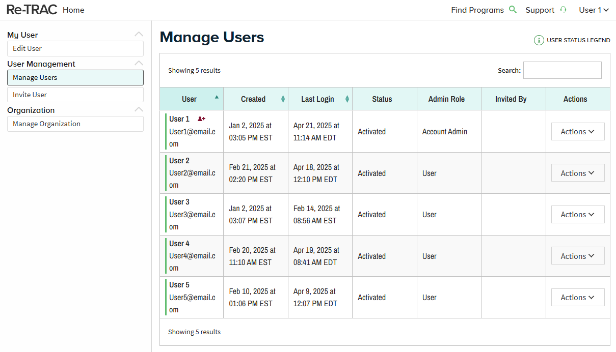 Manage Users Screenshot of manage users interface